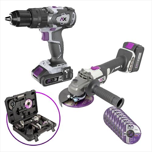 KIT DE ESMERILADORA Y TALADRO EN MALETA PLASTICA Y 10 DISCOS 4 1/2"